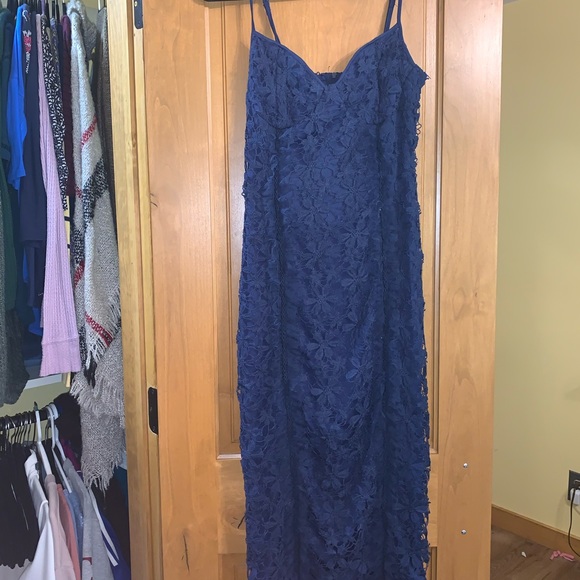 Flattering Navy Blue Midi Dress - Picture 1 of 5